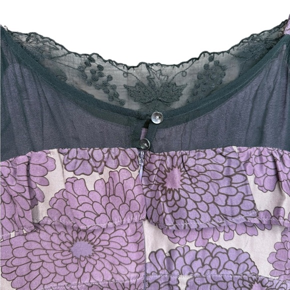 Anthropologie Lit Purple Ruffle 100% Silk Lace Dress Size 10 Lined Floral - Picture 5 of 9